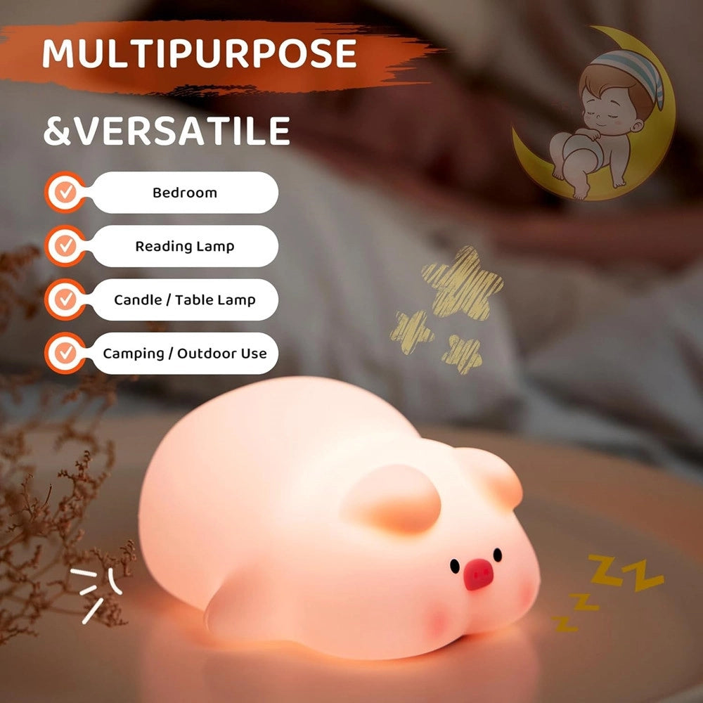 Trade Shop - Luce Notturna Forma Maiale Per Bambini In Silicone Dimmerabile Lampada Ricaricabile -