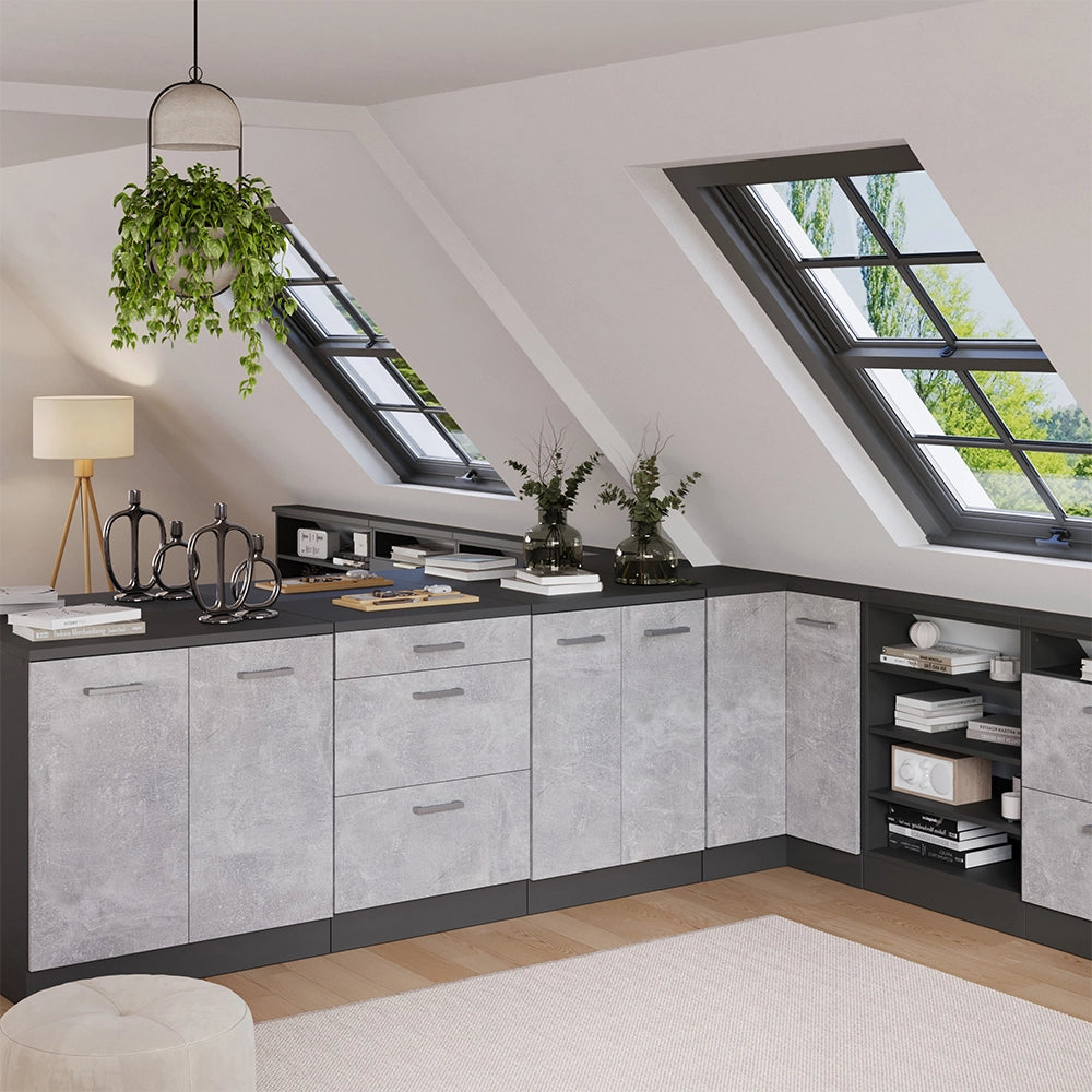 Mobile per mansarda Rion Calcestruzzo/Antracite 60 x 83.8 cm senza inclinazione con 3 cassetti Vicco