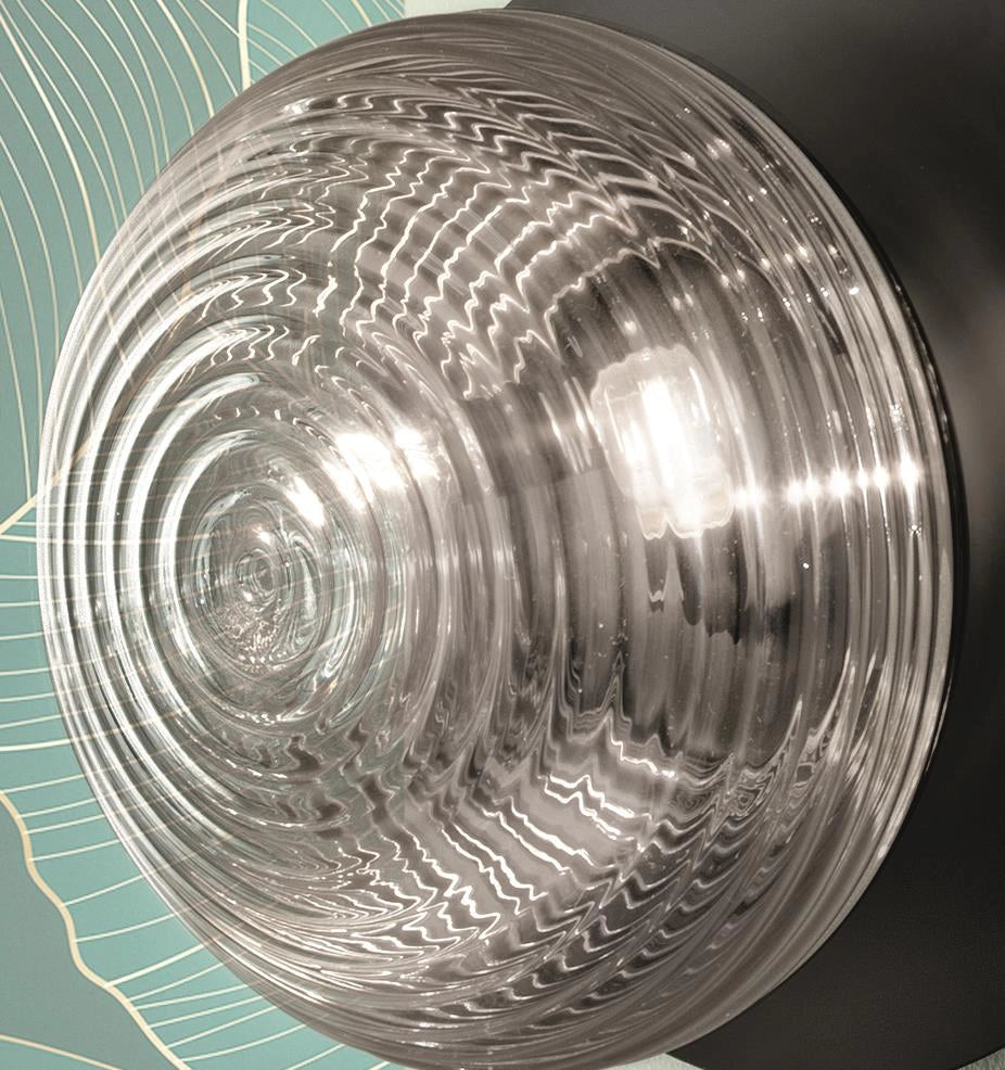 APPLIQUE TONDO BASE NERO VETRO FUME' 1 LUCE ATTACCO E14