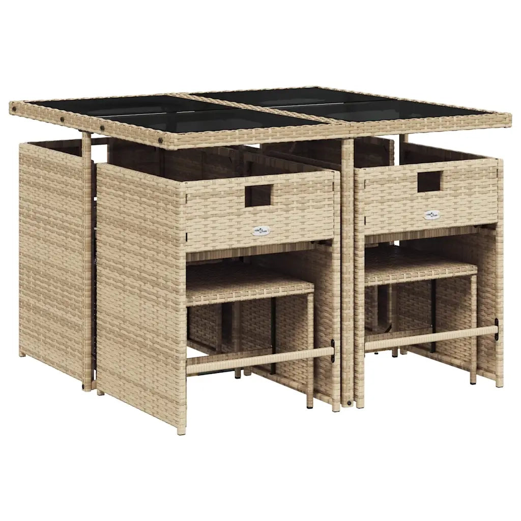 Set da Pranzo da Giardino 9 pz | Set Salotto da Giardino con Cuscini Beige in Polyrattan