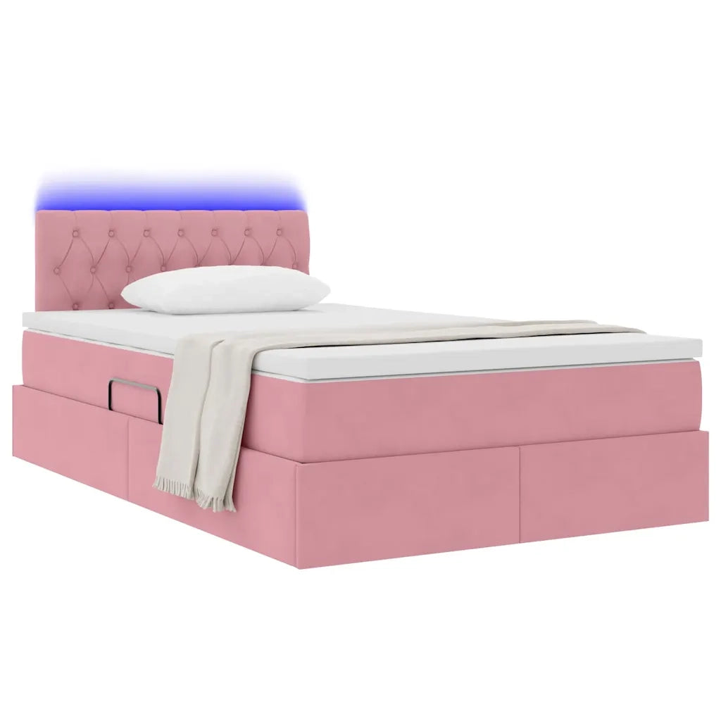 Letto con contenitore e LED con led Rosa 120 x 200 cm Velluto