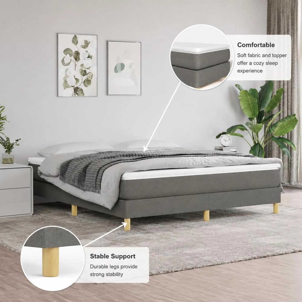 Box Spring Bed Frame, Dark Grey, 160x200 Cm, Fabric
