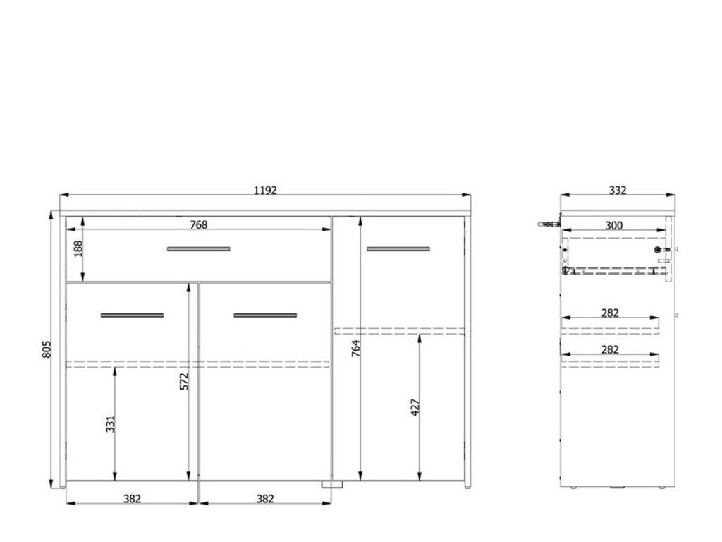 Madia Sanza, Credenza un Cassetto, 119x33x80.5h cm Bianco