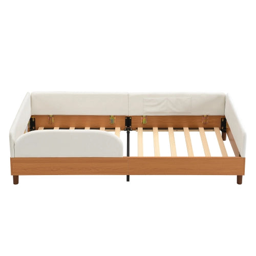 Letto singolo imbottito in velluto e legno 90x200 bianco 2 tasche bordo antiurto