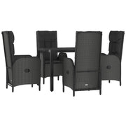 Mobili da pranzo e cuscini da giardino 5 pezzi in resina intrecciata nera 02_0014870