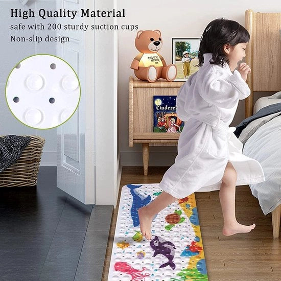 Mat per bambino antiscivolo con disegno cartone - 40 x 100 cm con appoggio per asciugare e fori di scarico