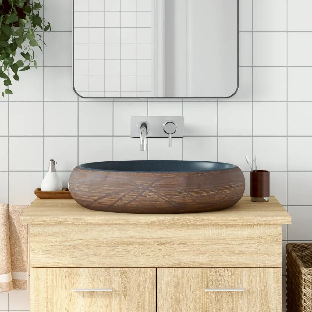 Lavabo da Appoggio Marrone e Blu Ovale 59x40x15 cm Ceramica CFW4347764