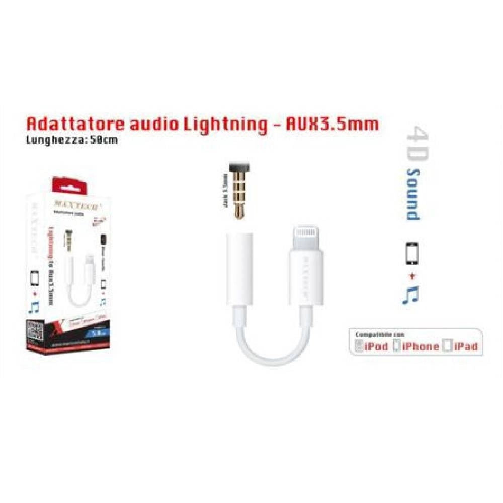 Trade Shop - Adattatore Audio Lightning A Jack Aux 3,5mm Per Ipod Iphone Ipad Maxtech Ad-ip01 -