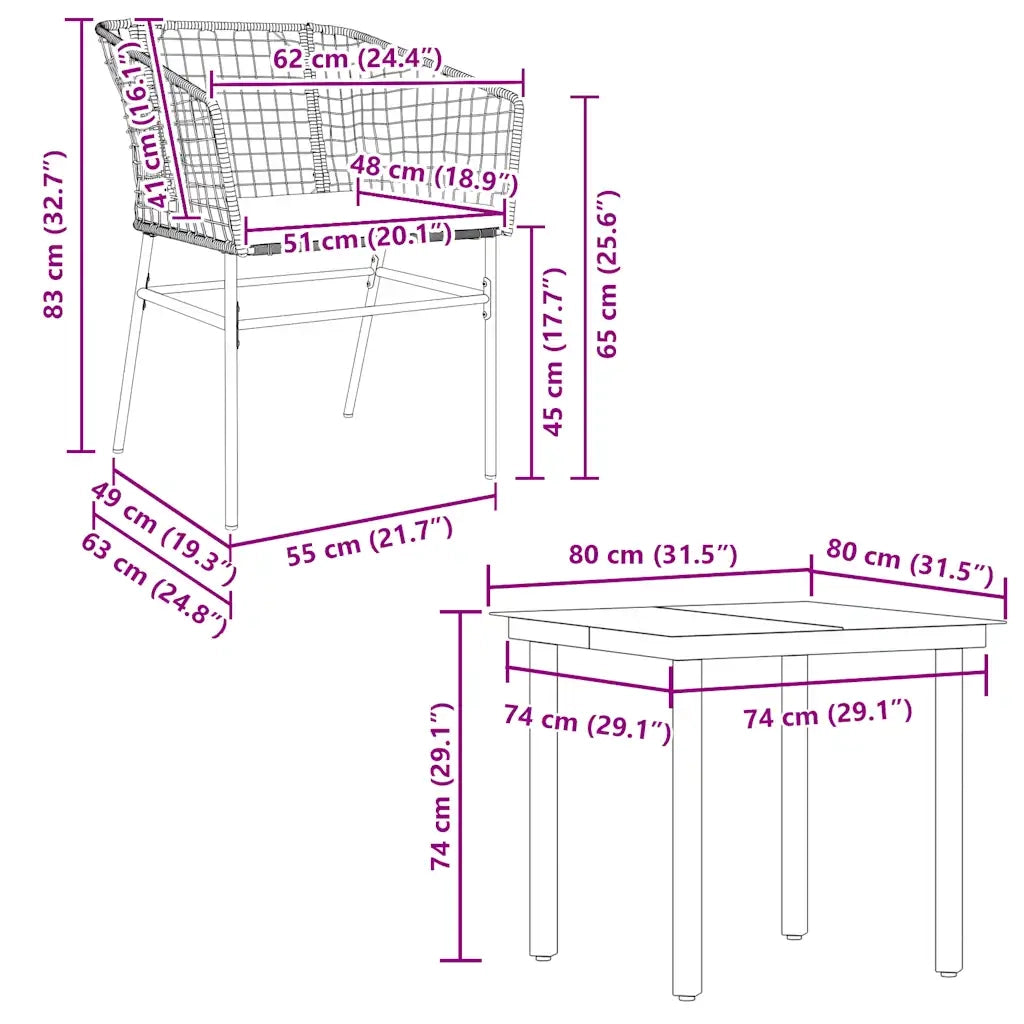 Set da Pranzo da Giardino 5pz | Set Salotto da Giardino con Cuscini Polyrattan Vetro