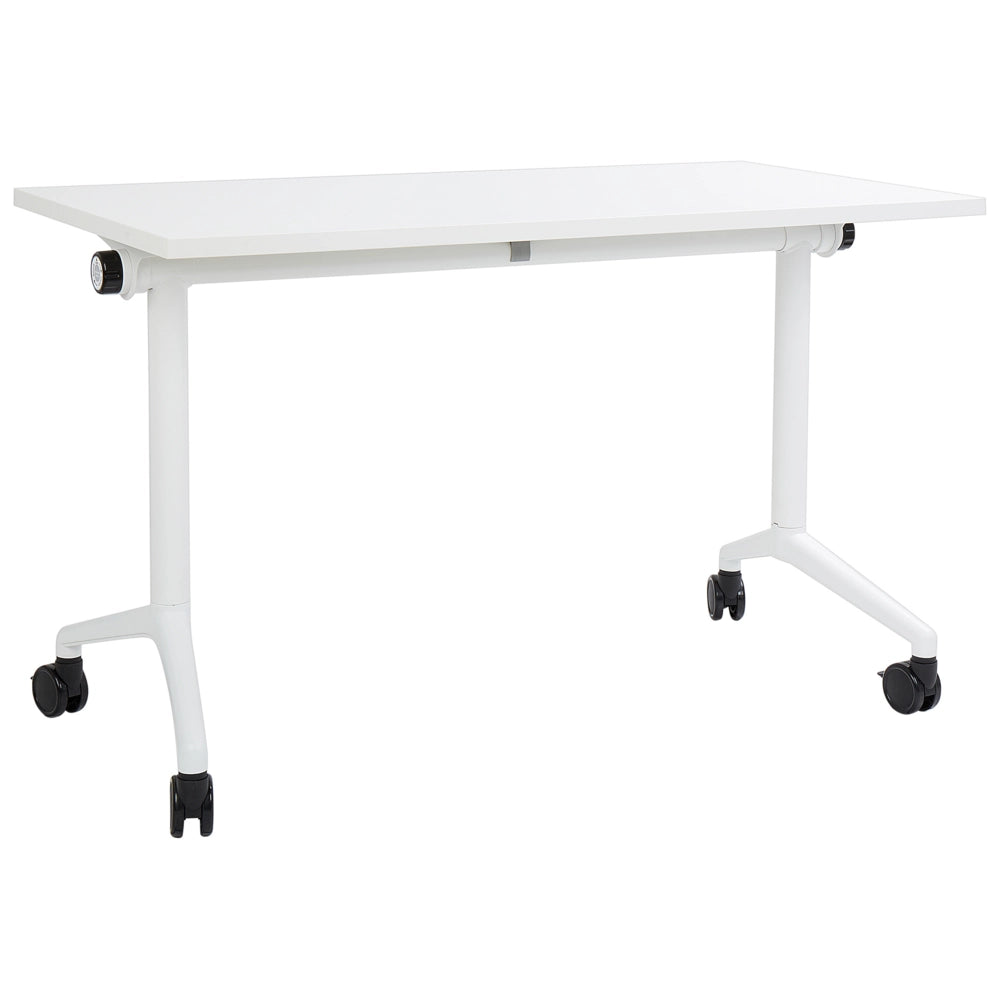 Scrivania rettangolare pieghevole con rotelle portatile con struttura in metallo bianco 120 x 60 cm stile moderno