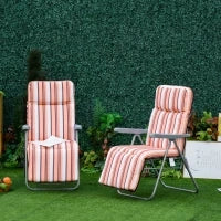 Sedia Sdraio per Esteri Set 2 Pezzi, Reclinabile 5 Posizioni con Cuscino, 60x75x102cm Grigio Arancione