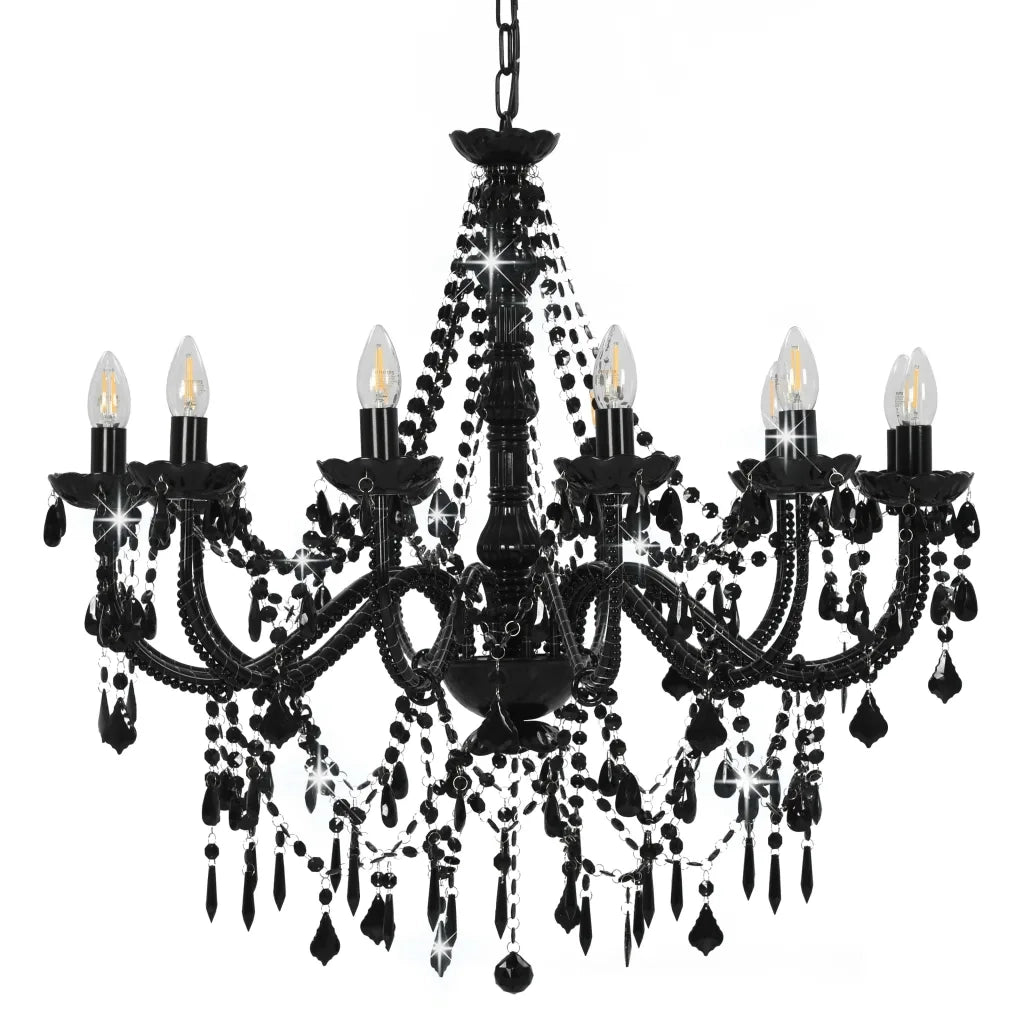 Lampadario con Perline Nero 12 Lampadine E14 281609