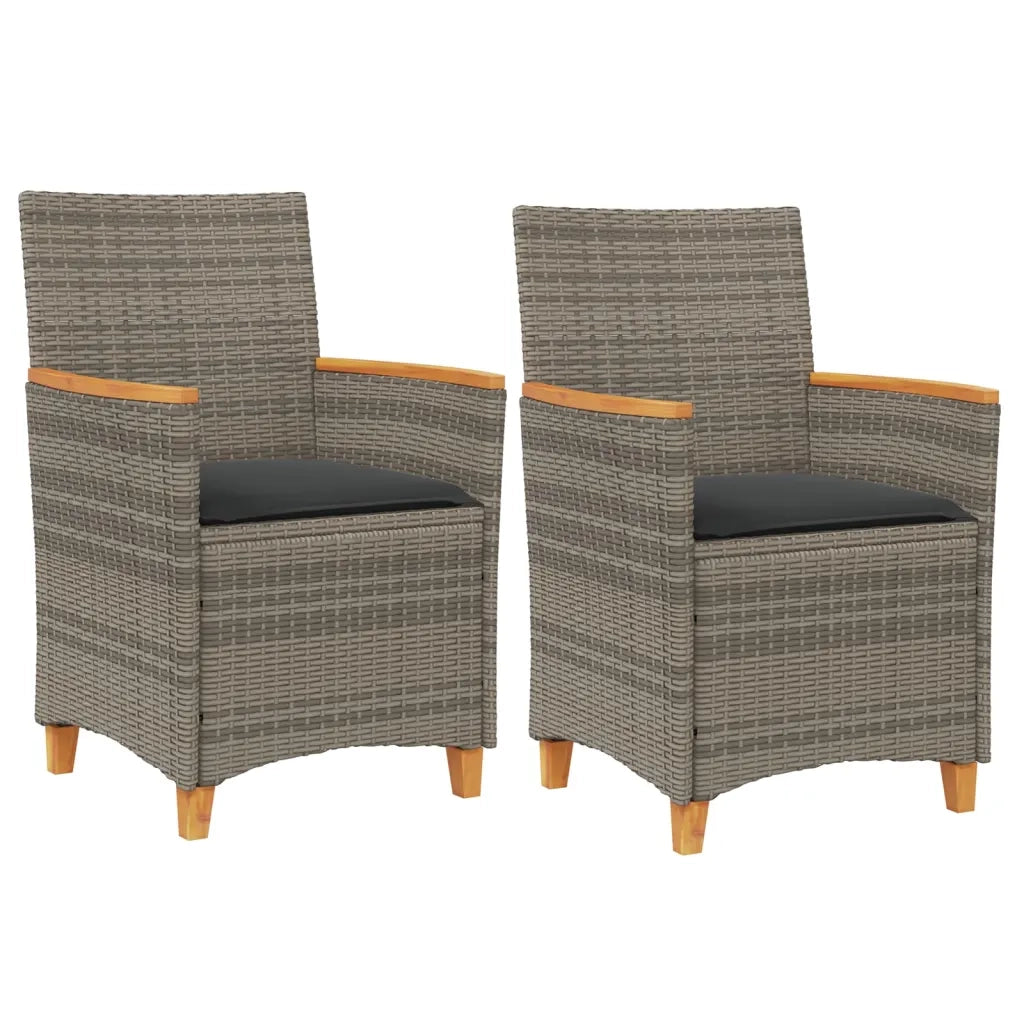 Sedie Giardino con Cuscini 2pz Grigie Polyrattan Legno Massellocod mxl 116102