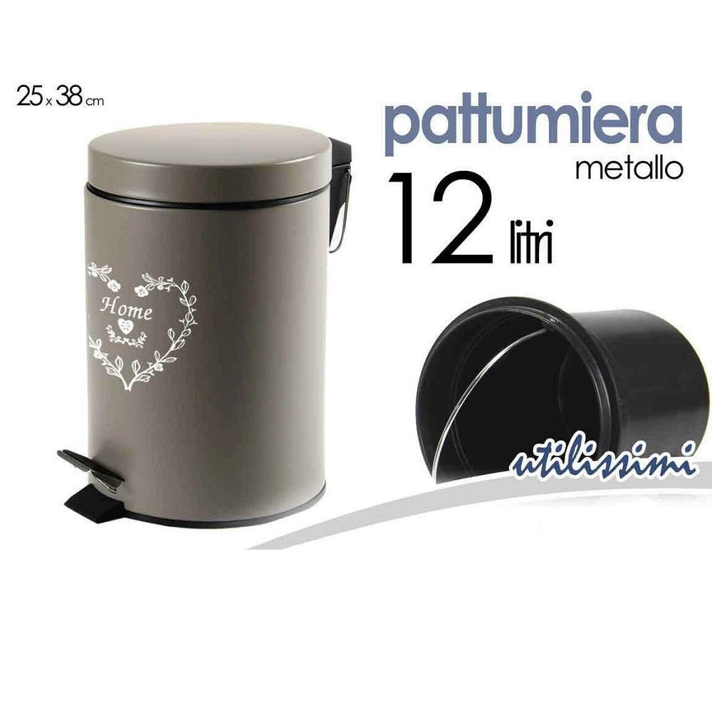 Trade Shop - Pattumiera Portaspazzatura 25x38cm 12lt Deluxe Cuore Home Moderno Tortora 664489 -