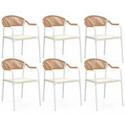 IDMarket - Set di 6 sedie da giardino MADEIRA in metallo bianco con cordoncino in textilene beige e rattan chiaro
