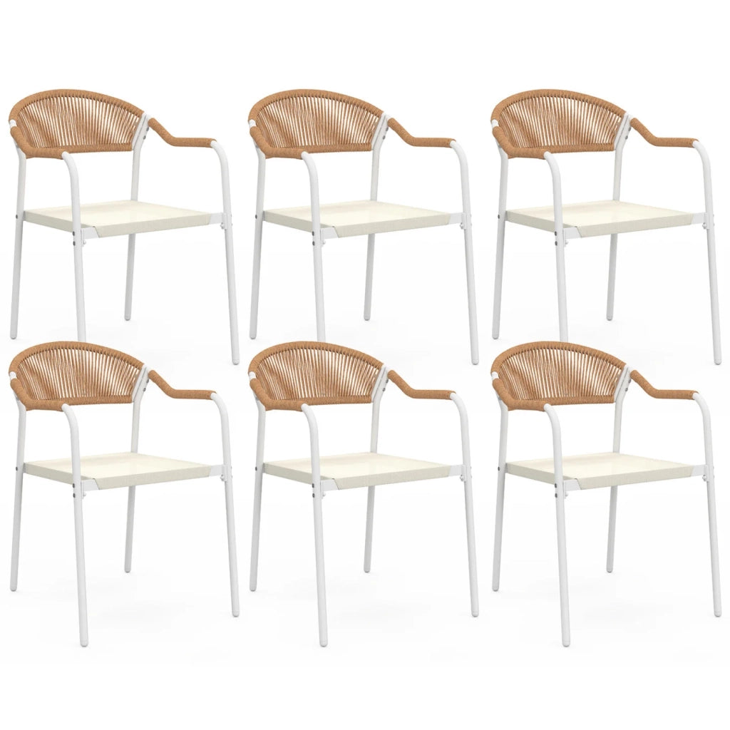 IDMarket - Set di 6 sedie da giardino MADEIRA in metallo bianco con cordoncino in textilene beige e rattan chiaro