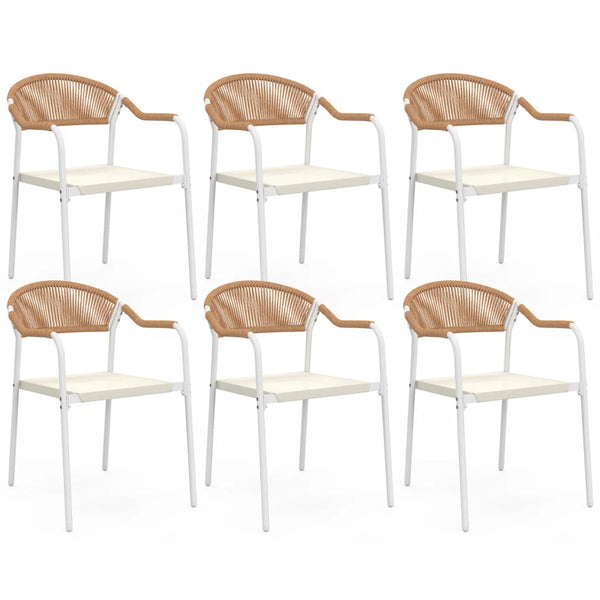 IDMarket - Set di 6 sedie da giardino MADEIRA in metallo bianco con cordoncino in textilene beige e rattan chiaro
