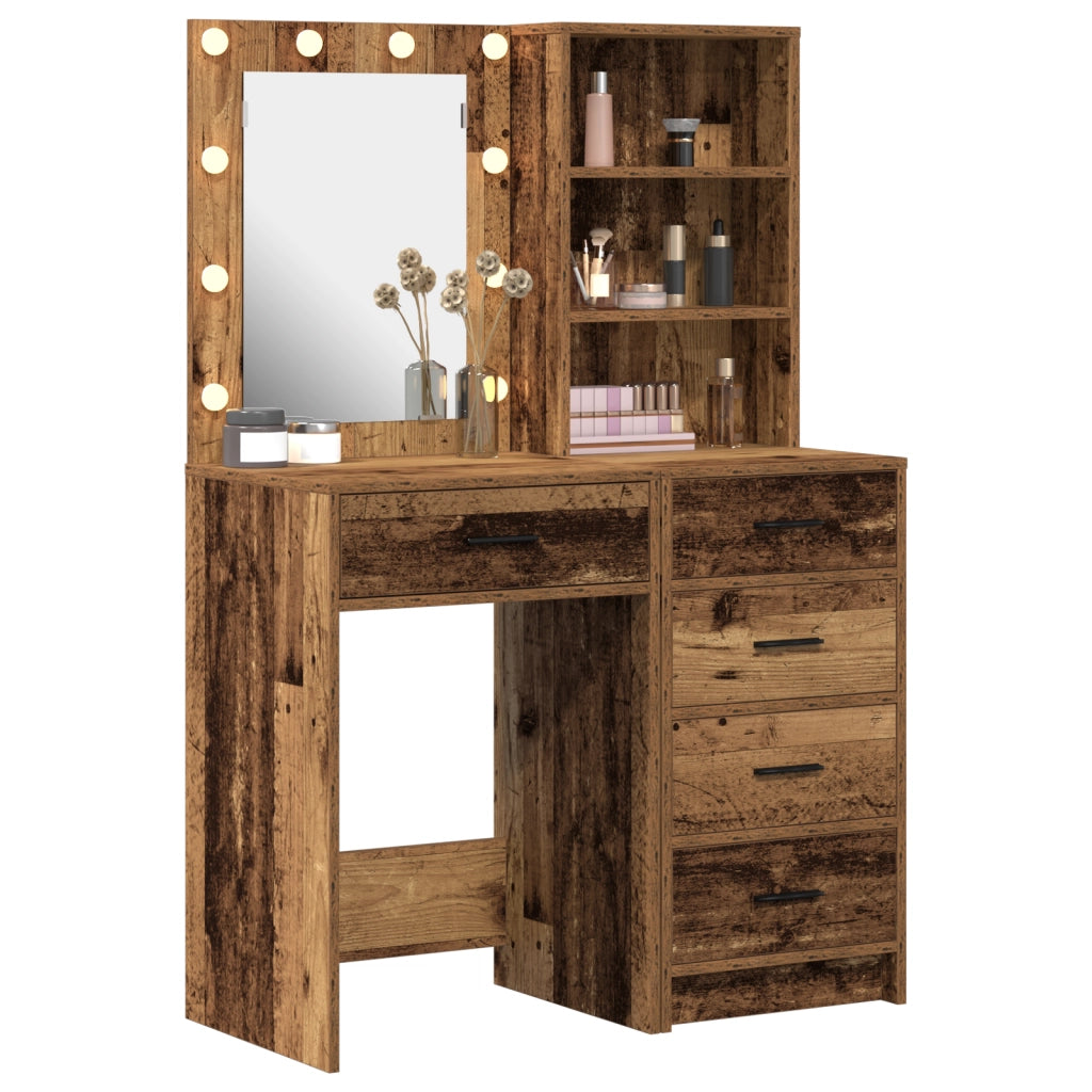 Set da Toeletta a 2 Pezzi con LED in Legno Antico