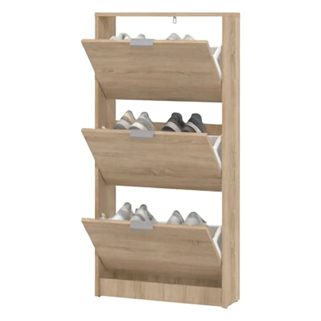 Mobile Portascarpe Melle, Scarpiera 3 Ripiani, 58x18x119h cm Marrone Rovere Chiaro