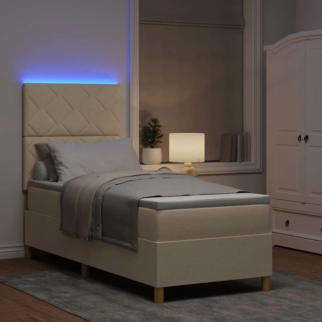 Letto a Sorgente LED con materasso Crema 80 x 200 cm Tessuto