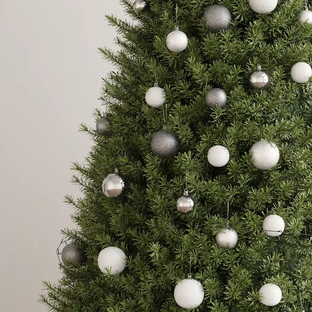 Set Natale con 60 Palline Punta e 150 Luci LED Bianco e Grigio 330099