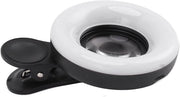 Telefoonringlicht con lente macro 15x, clip mini e caricabile - per registrazioni video - nero