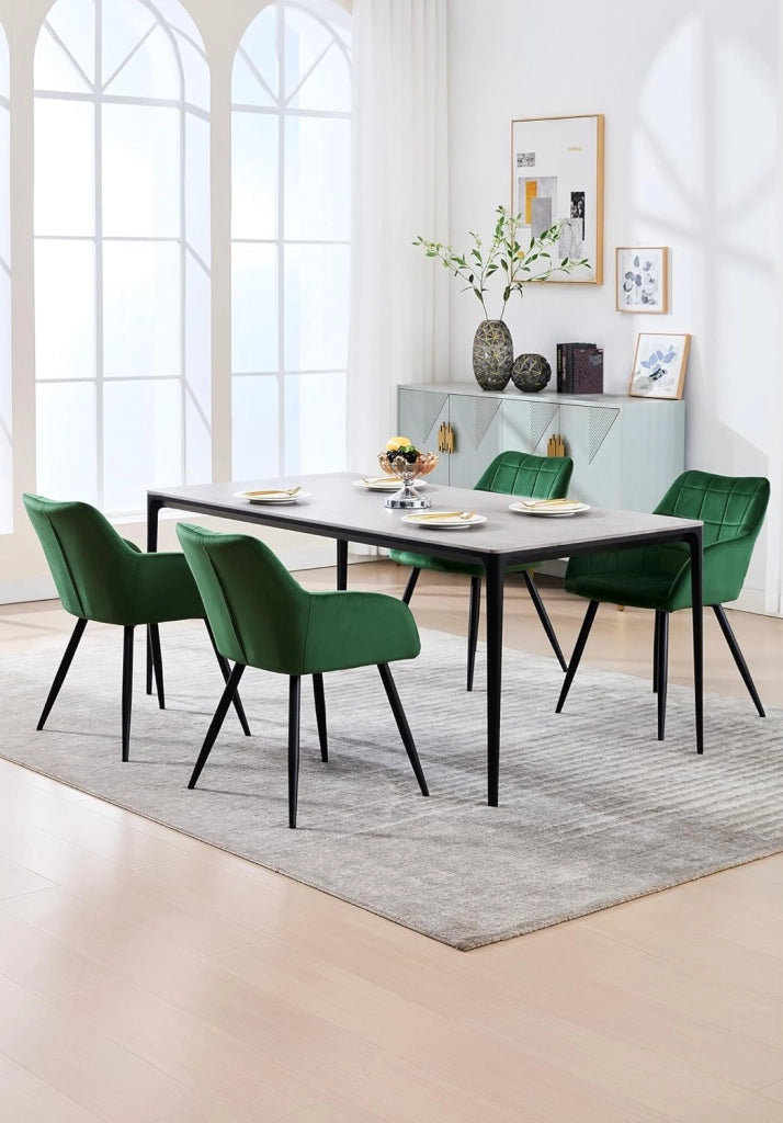 Set di 2 Sedie per Sala da Pranzo Imbottita, Poltroncina in Velluto,Sedia da Cucina con Braccioli e Schienale, Gambe in Metallo, moderne, Verde scuro, BH93dgn-2