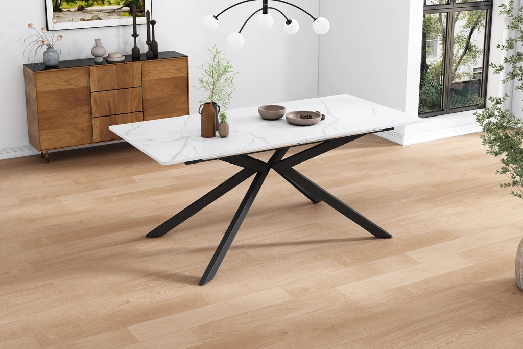 Tavolo da pranzo allungabile 150/180x70 cm in MDF nero e bianco con gambe incrociate