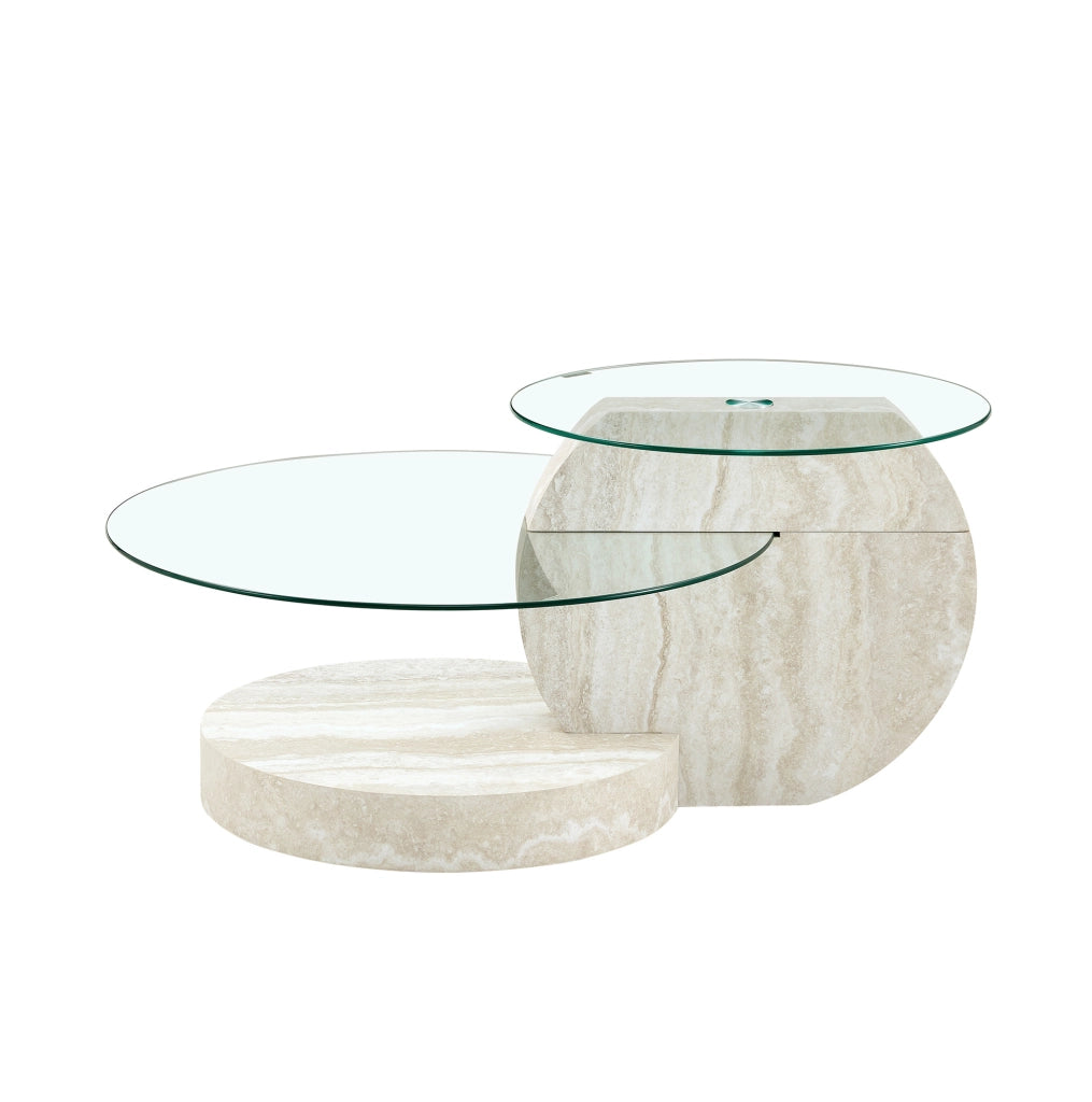 Tavolino da caffè 78.5x78.5x24.5 cm a due ripiani in MDF e vetro grigio chiaro