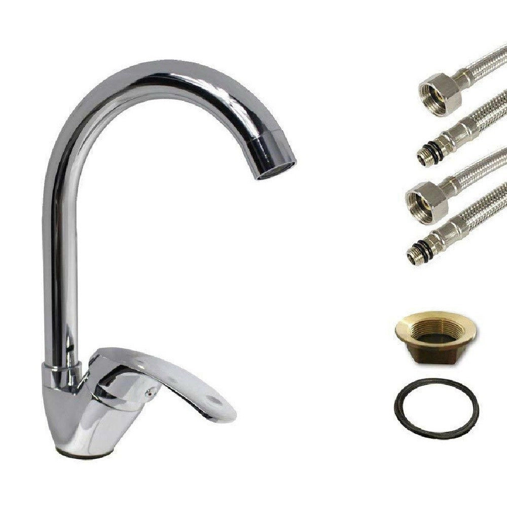 Trade Shop - Rubinetto Per Lavello Da Cucina A Canna Alta Miscelatore In Ottone Cromato 52334 -