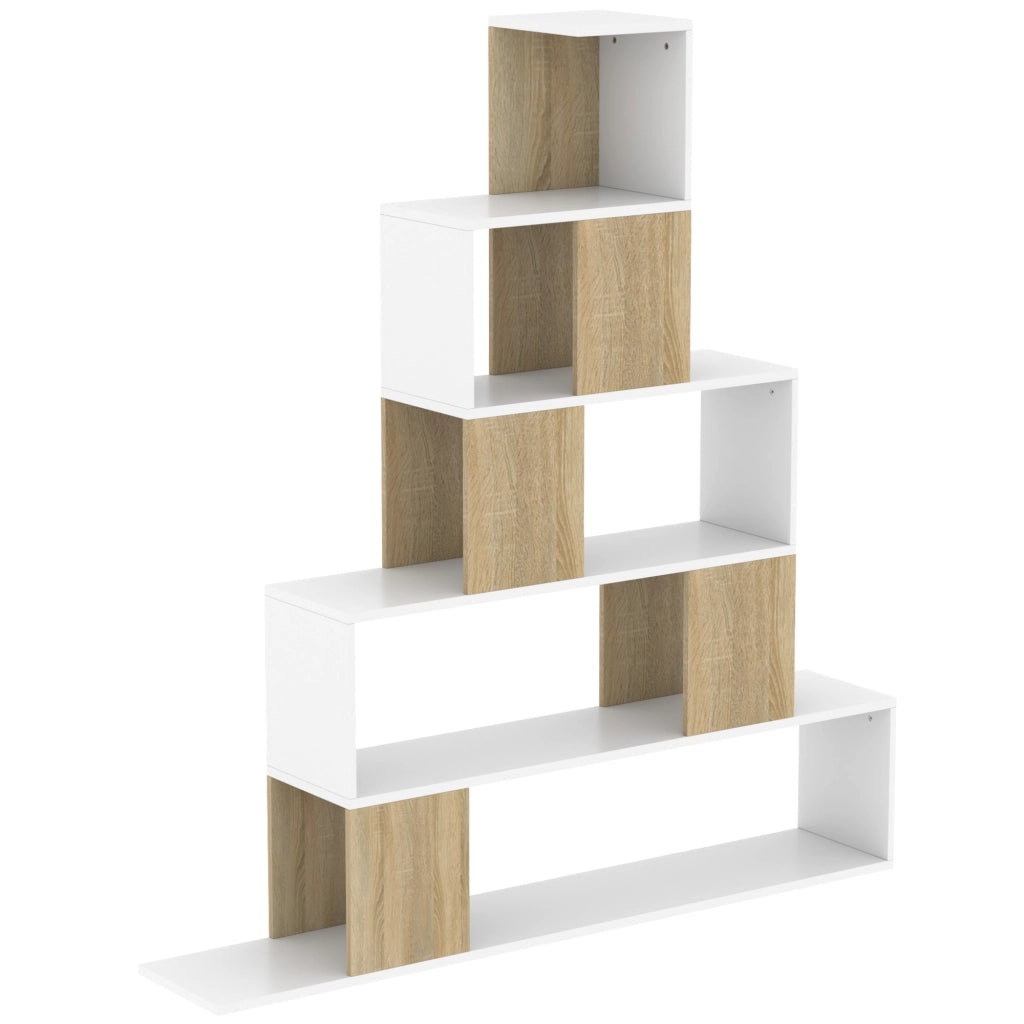 Libreria Moderna a 5 Ripiani con Design a Gradini, 120x22x131.5 cm, Bianco e Legno