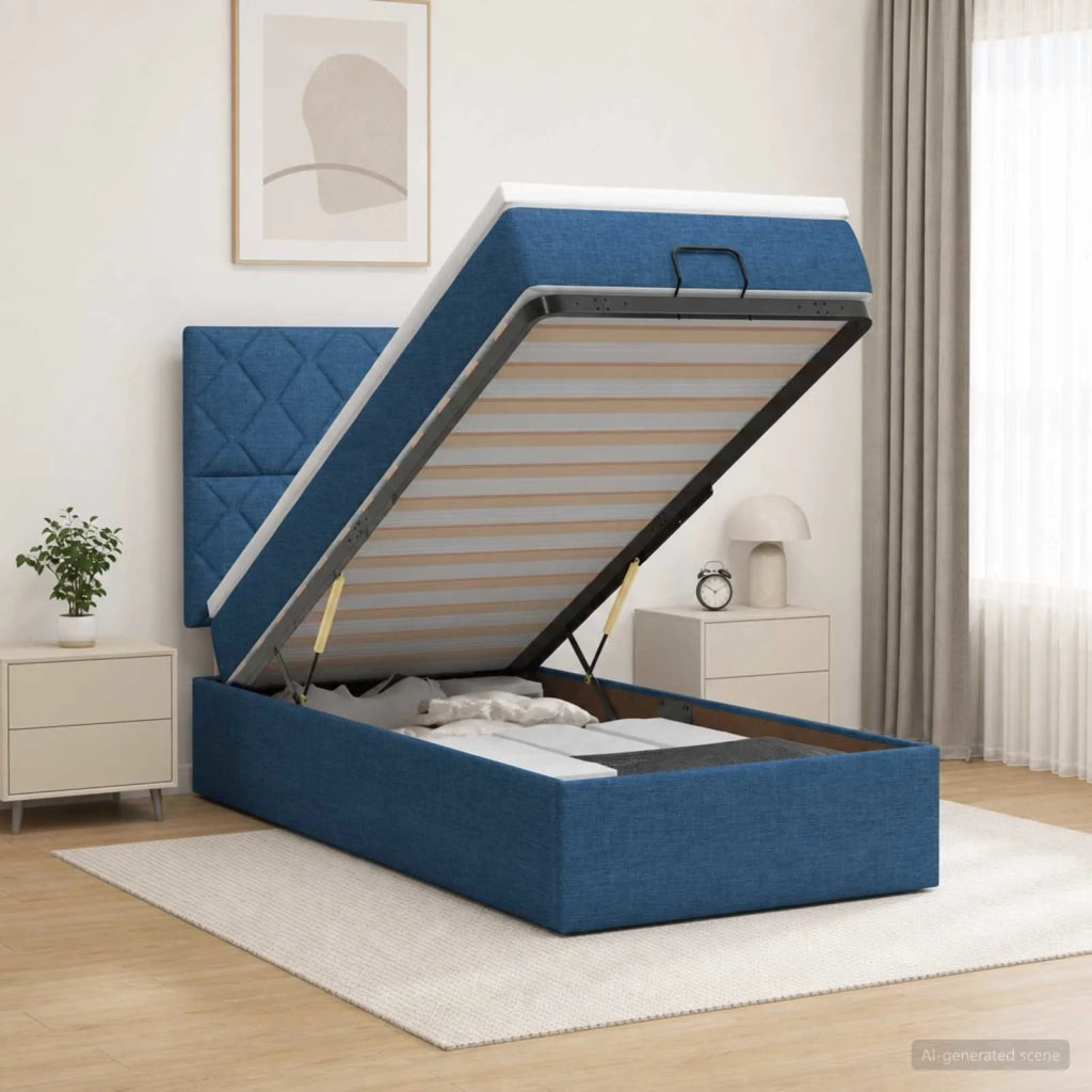 Letto ottomano con materasso Blu 90 x 200 cm Tessuto 3457548