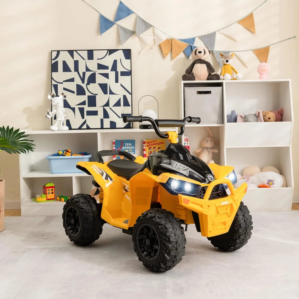 12V Quad Elettrico per Bambini, Macchina Elettrica con Velocità Alta/Bassa, Sedile Comodo Fari Corno e Musica, Auto Elettrica Cavalcabile 2,2/4,3 km/h (Giallo)