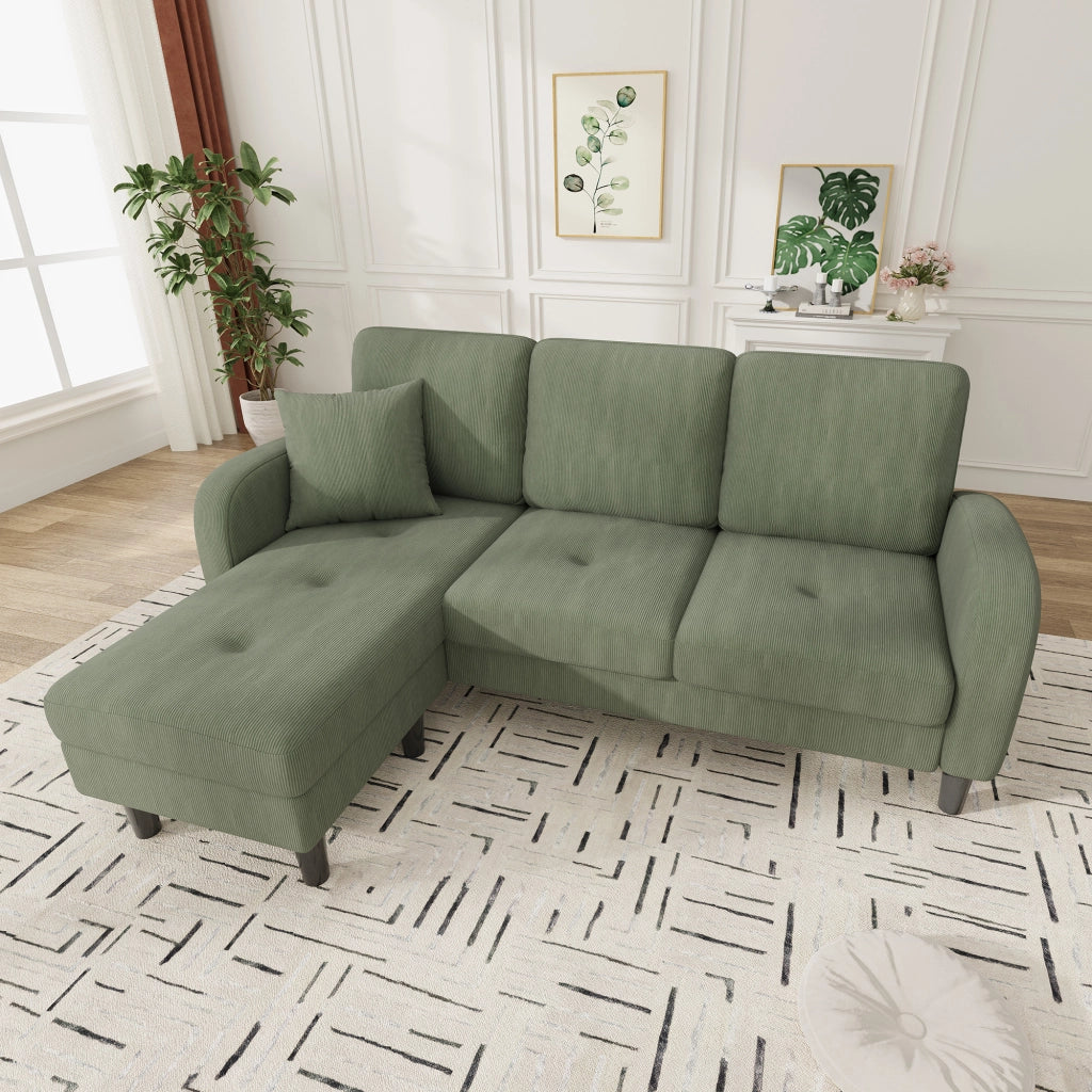 Divano angolare modulare 3 posti con chaise longue reversibile in corda verde