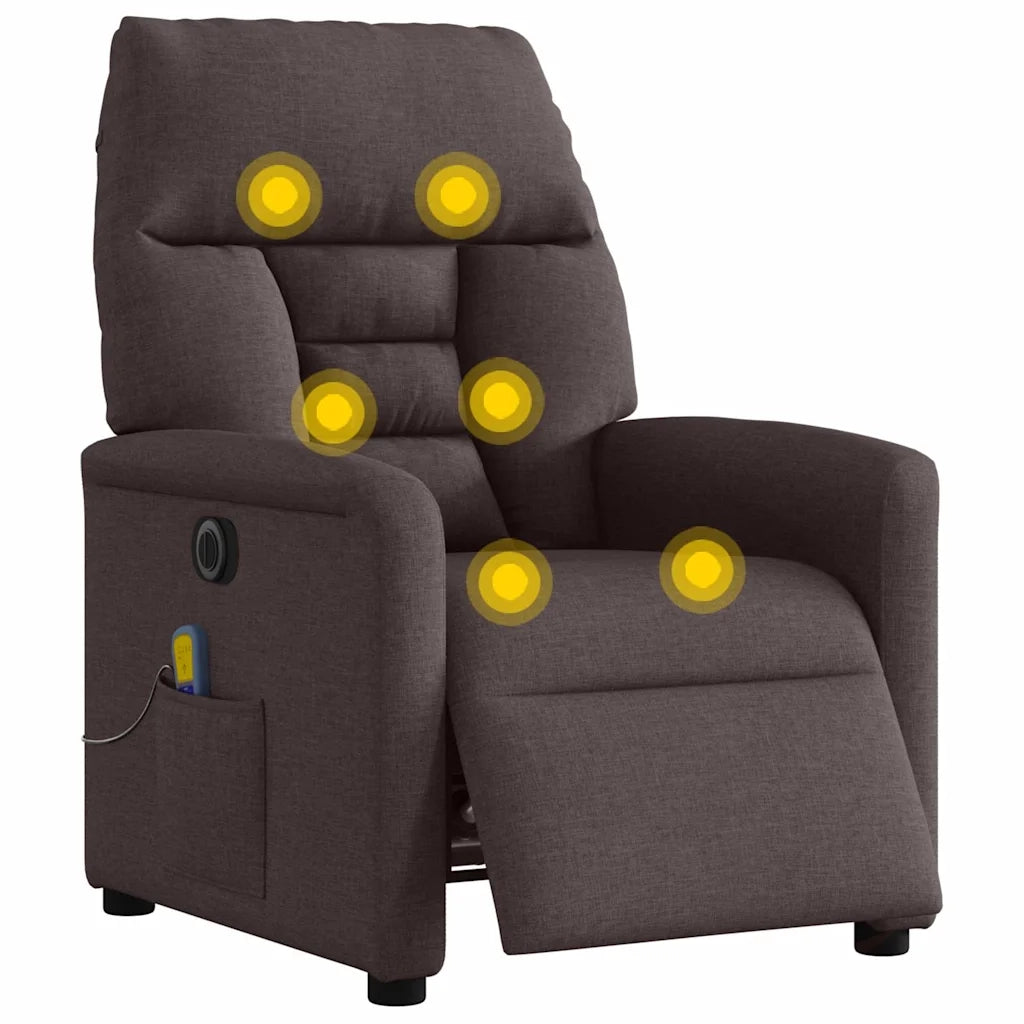 vidaXL Poltrona Massaggio Reclinabile Elettrica Marrone Scuro Tessuto