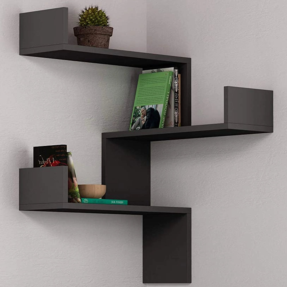 Mensola Scaffale Angolare da Parete 60x22x90 cm 3 Piani Salvaspazio in Legno Antracite