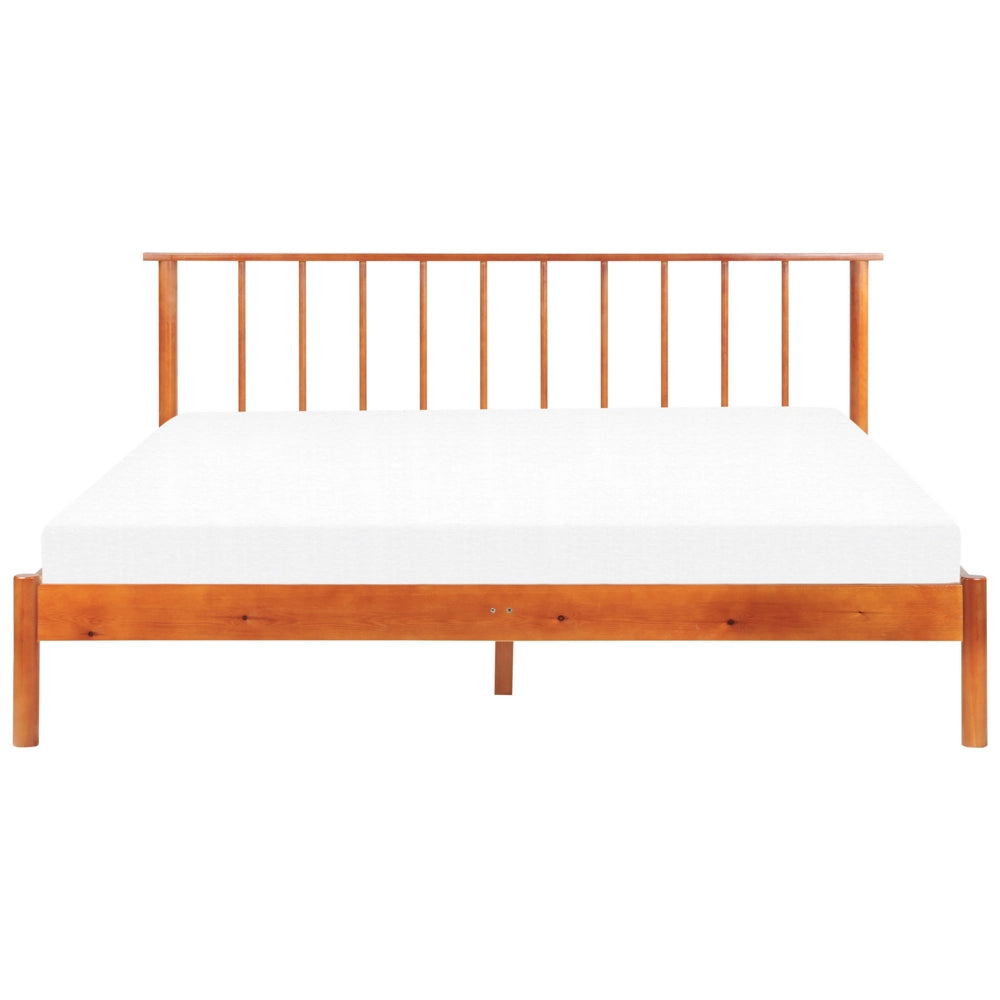 Letto in legno di pino chiaro 180 x 200 cm con testiera a doghe in stile rustico minimalista