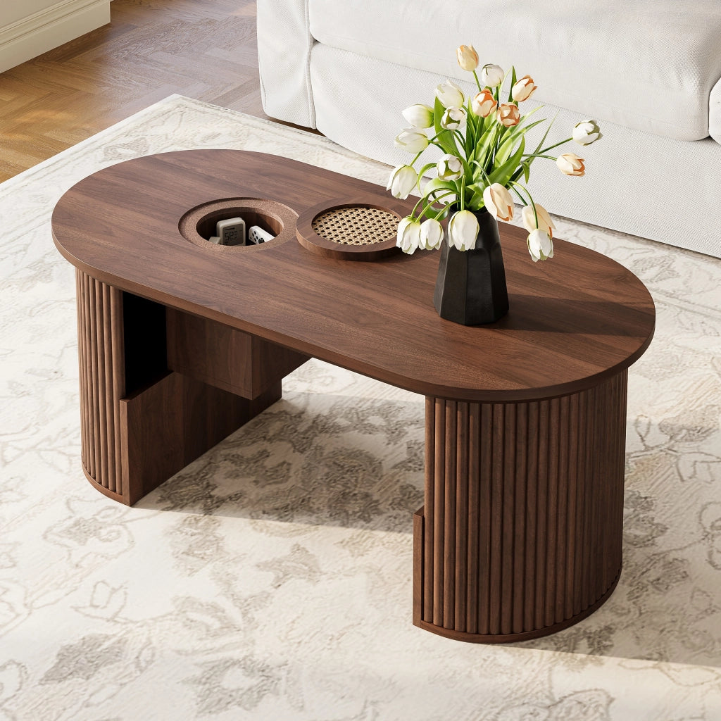 Tavolino da caffè ovale in MDF color noce 105 cm