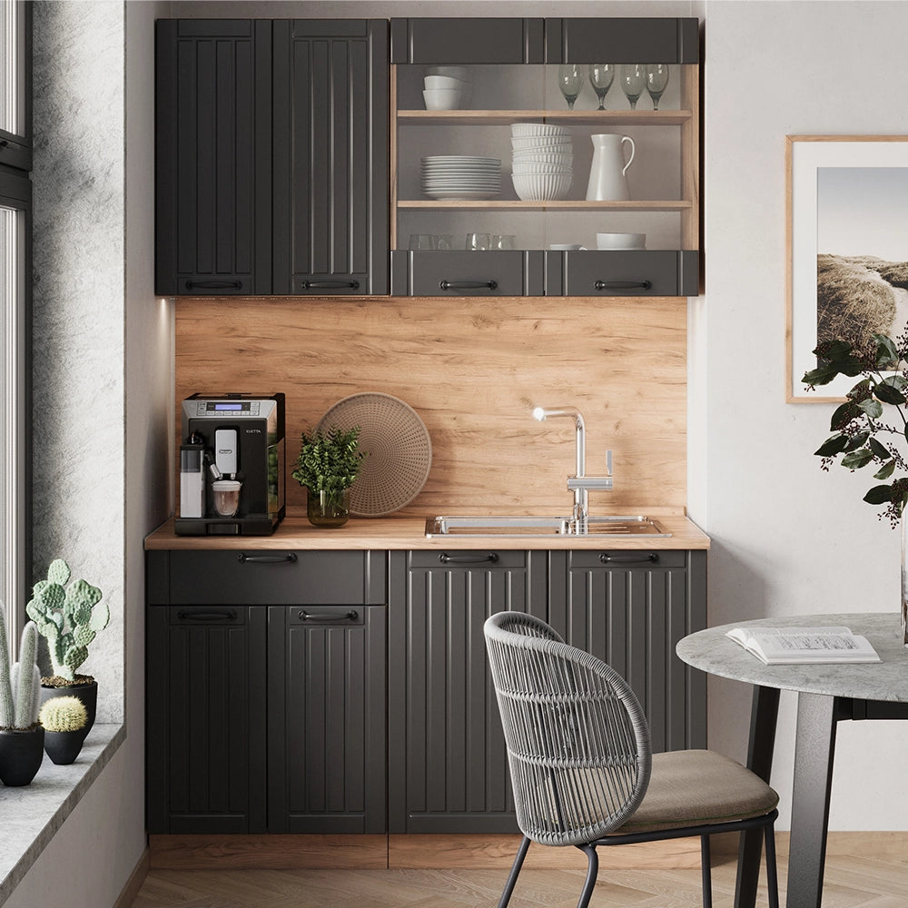 Cucina monoblocco Fame-Line Grigio scuro/Rovere dorato 140 cm, PL Marmo Vicco