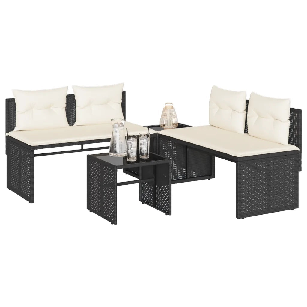 Set Divani da Giardino 4 pz | Set Salotto da Giardino con Cuscini Nero in Polyrattan