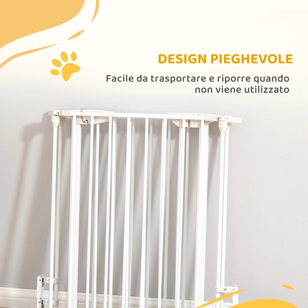 Cancelletto per Cani con Chiusura Automatica e Sistema di Blocco. in Metallo e Plastica. 180x74.5 cm. Bianco