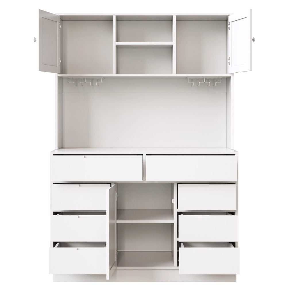 Hochschrank cucina 120x40x183.5 cm con illuminazione LED; 8 cassetti e chiusura magnetica in MDF bianco