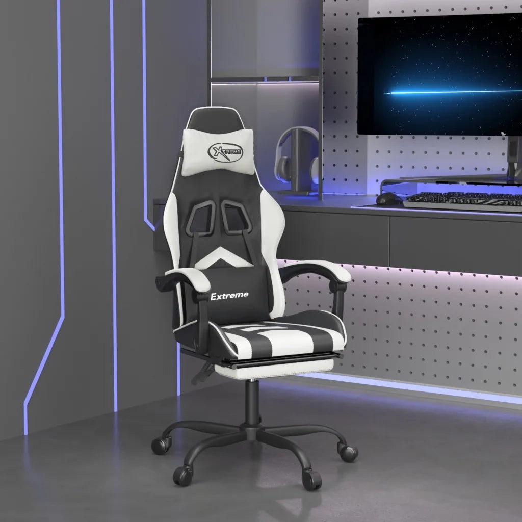 Sedia da Gaming Girevole Poggiapiedi Nero e Bianco Similpelle 349608
