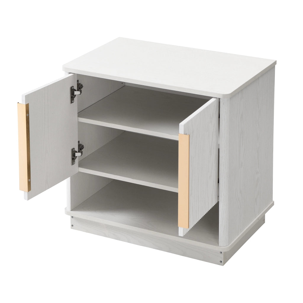 Mobile Scarpiera con 2 Ante e Vano a Giorno; Maniglie Dorate; Moderno; in MDF; Bianco Effetto Legno; 60×40×61 cm