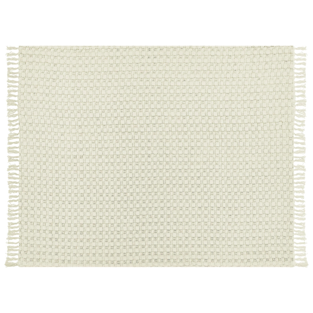 Copriletto in tessuto di cotone bianco sporco 150 x 200 cm con frange Coperta decorativa Biancheria da letto design classico Camera da letto