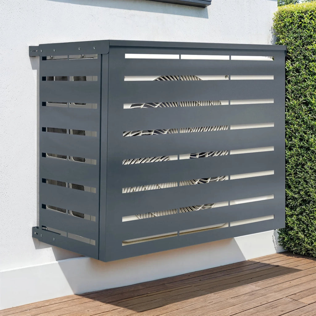 IDMarket - Copertura per climatizzatore 110 x 53 x 80 cm in metallo grigio antracite, protezione per l'unità esterna della pompa di calore
