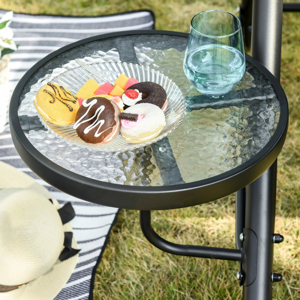 Altalena a 3 posti con tavolino da caffè in metallo con copertura in poliestere grigio e nero 271×125×177cm