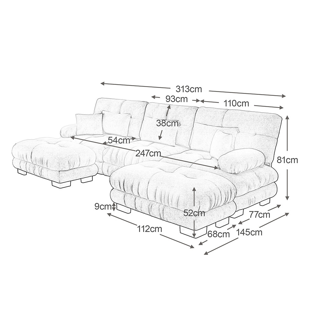 Divano angolare modulare - Xylo - Forma U extra large, trasformabile con pouf, chenille grigio