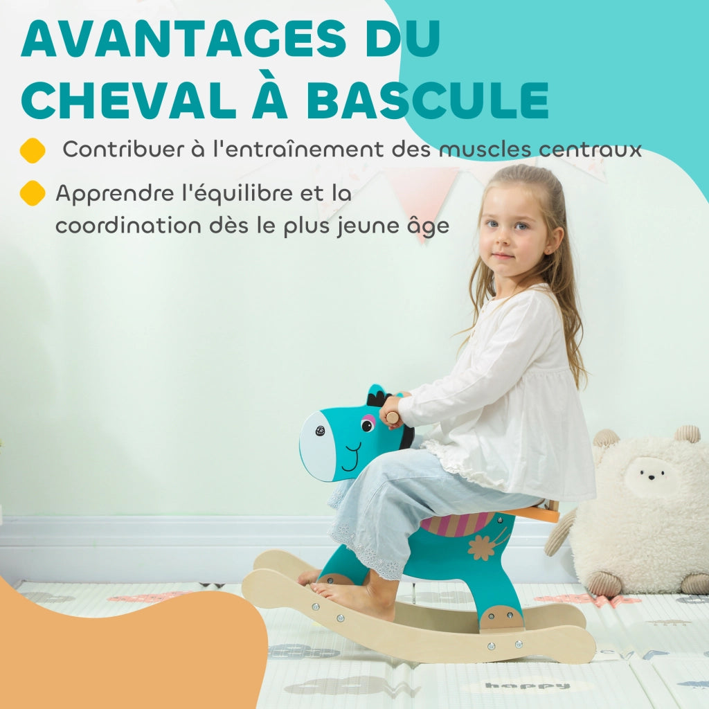 Cavallo a Dondolo in Legno per Bambini ¨C Zephmum ¨C Verde 59x27x43 cm