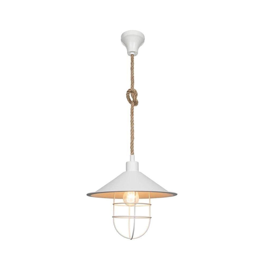 Lampada a sospensione metallo bianco e corda iuta Bulut ASZ0631